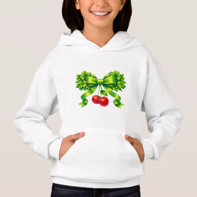 Lucky Clover Bow with Cherries Green Design Hoodie (Vorderseite)