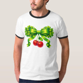 Lucky Clover Bow with Cherries Green Design T-Shirt