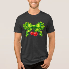 Lucky Clover Bow with Cherries Green Design Tri-Blend Shirt