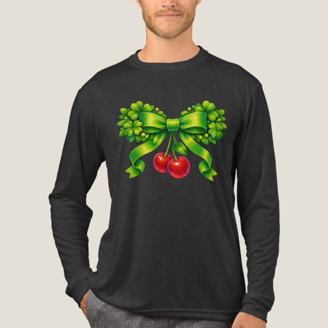 Lucky Clover Bow with Cherries Green Design Tri-Blend Shirt (Vorderseite)