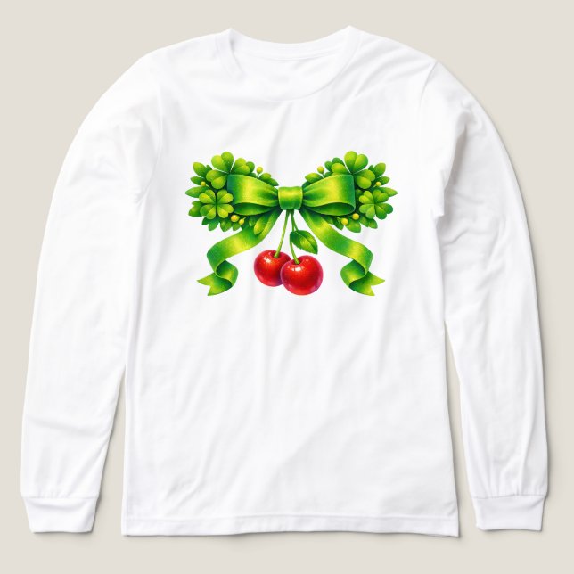 Lucky Clover Bow with Cherries Green Design Tri-Blend Shirt (Design Vorderseite)
