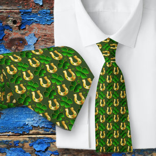 Lucky Clover Horseshos Gemustert Green Neck Tie Krawatte