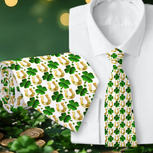 Lucky Clover Horseshos Gemustert White Neck Tie Krawatte