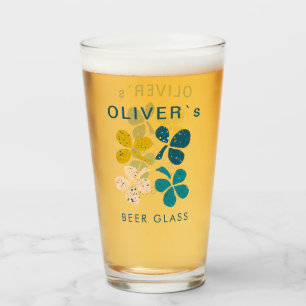 Lucky Clover Kleeblatt St Patrick's day Name Beer Glas