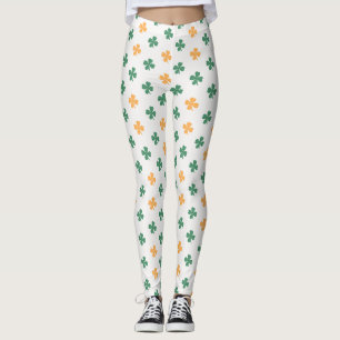 Lucky Clover Pattern Green Orange St Patrick's Day Leggings