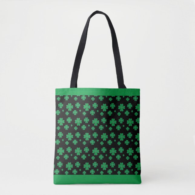 Lucky Clover Pattern in Grün und Schwarz Tasche (Vorderseite)