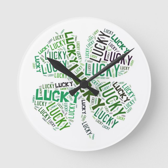 Lucky Clover Word Art Runde Wanduhr (Vorderseite)
