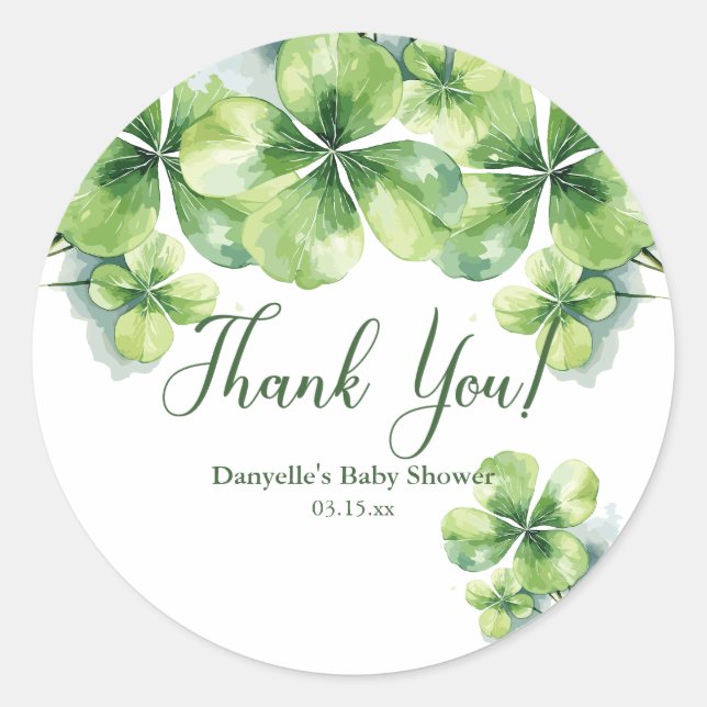 Lucky Clovers St. Patrick's Baby Shower Vielen Dan Runder Aufkleber (Vorderseite)