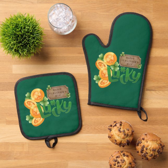 Lucky Coin Oven Mitt and Pot Holders Set (Oben Unten)