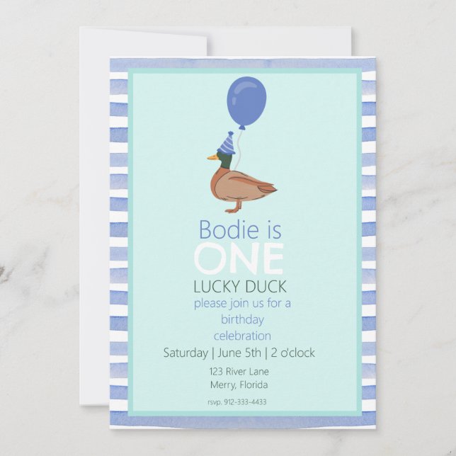 Lucky Duck 1. Geburtstag Einladung (Vorderseite)
