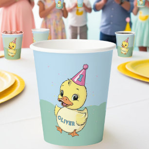Lucky Duck 1. Geburtstag Vintag Duckie Partyware Pappbecher