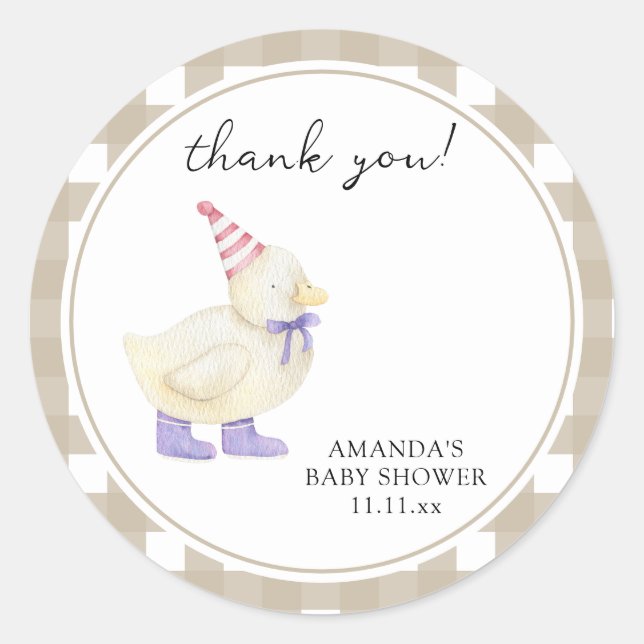Lucky Duck Baby Shower Runder Aufkleber (Vorderseite)