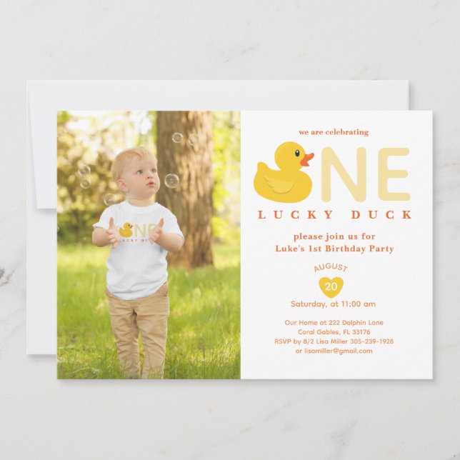 Lucky Duck First Birthday Photo Invitation (Devant)