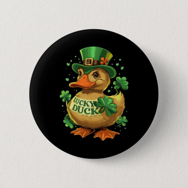 Lucky Duck Kleeblatt Funny St Patricks Day Button (Vorderseite)