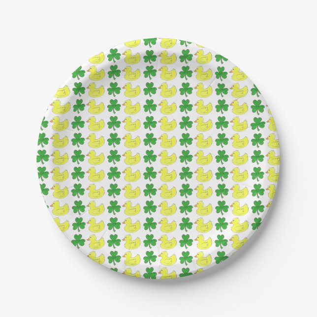 Lucky Duck St. Patrick's Day Kleeblatt Clover Pappteller (Vorderseite)