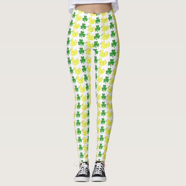 Lucky Duck Yellow Rubber Ducky Green Kleeblatt Leggings (Vorderseite)