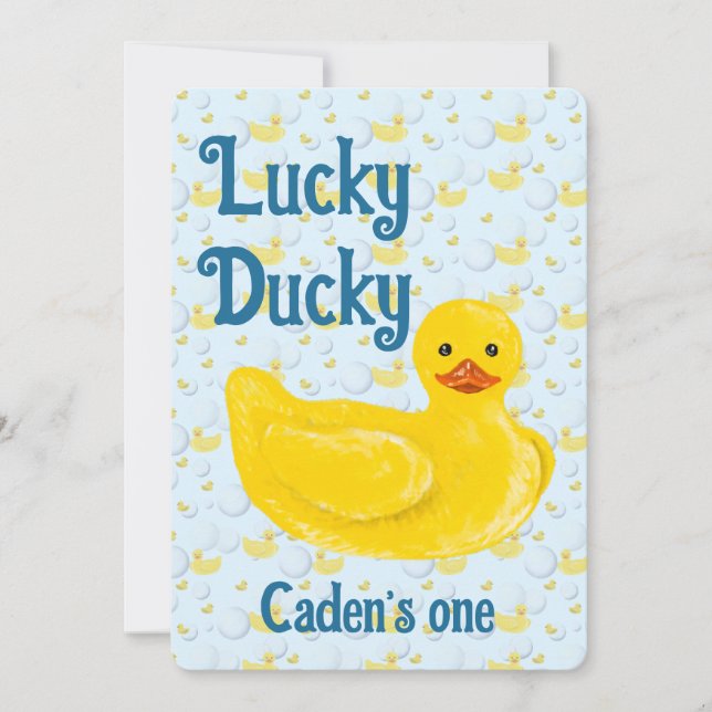 Lucky Ducky First Birthday Invitation Einladung (Vorderseite)