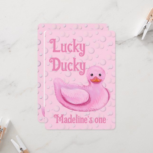 Lucky Ducky First Birthday Invitation Einladung (Vorderseite/Rückseite Beispiel)