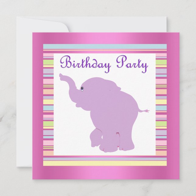 LUCKY ELEPHANT BIRTHDAY PARTY INVITATION PINK EINLADUNG (Vorderseite)