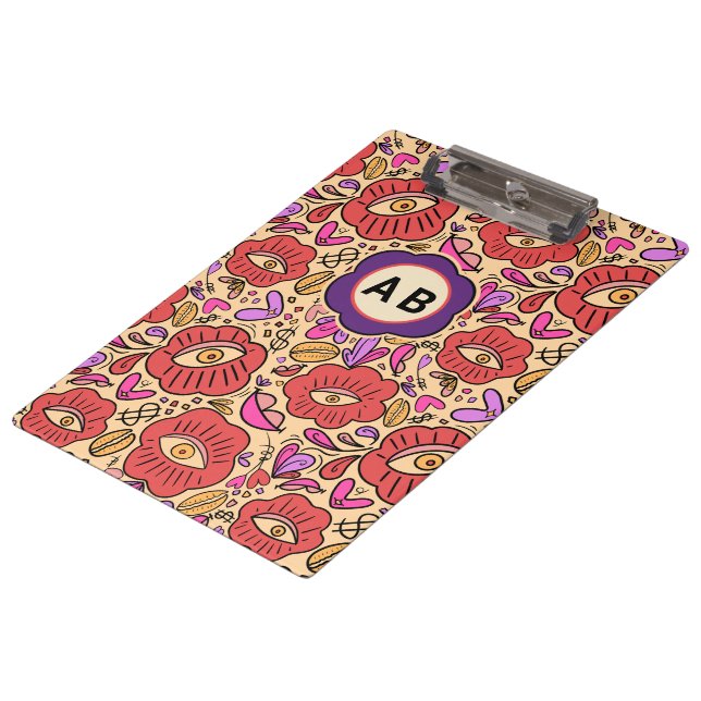 Lucky Eye Floral Pattern Klemmbrett (Schrägansicht)