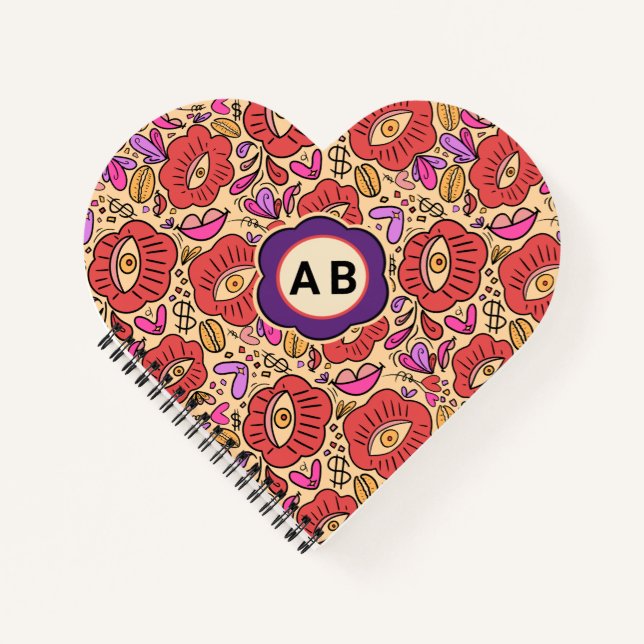 Lucky Eye Floral Pattern Spiral Notebook Notizbuch (Vorderseite)