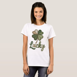 Lucky Four Leaf Clover Faux Patchwork T-Shirt