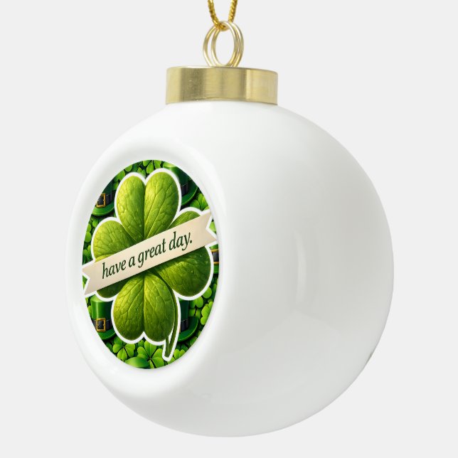 Lucky four leaf clover Saint Patrick's Day Patrick Keramik Kugel-Ornament (Rechts)