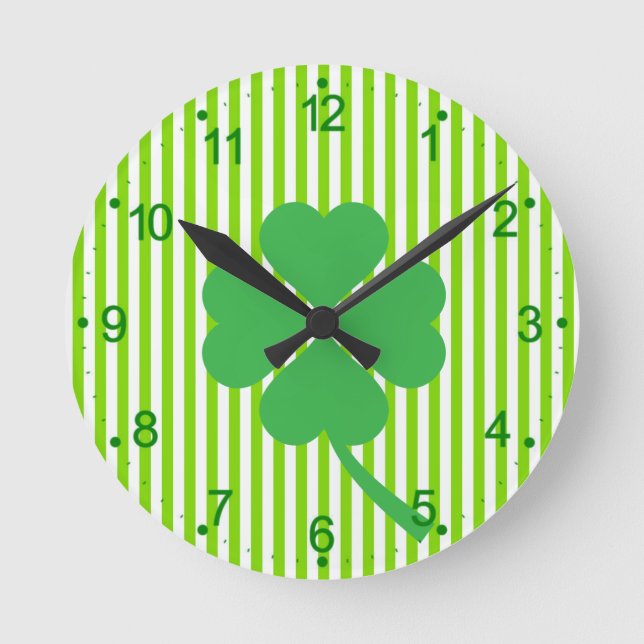 Lucky Four Leaf Kleeblatt Design-87906 Runde Wanduhr (Vorderseite)