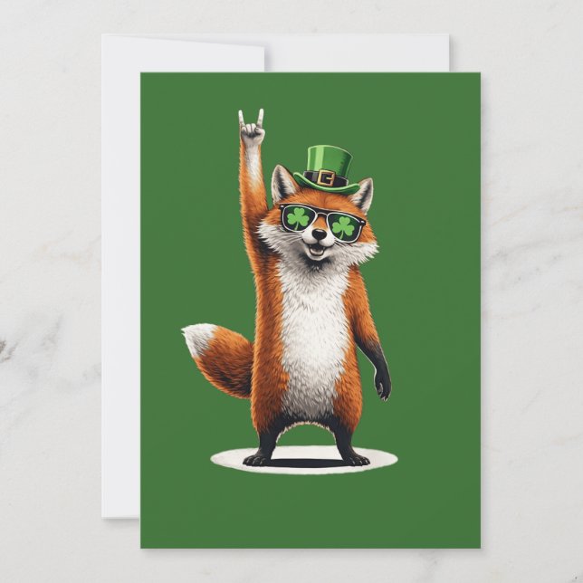 Lucky Fox Shamrock Sunglasses St Patrick's day Dankeskarte (Vorderseite)