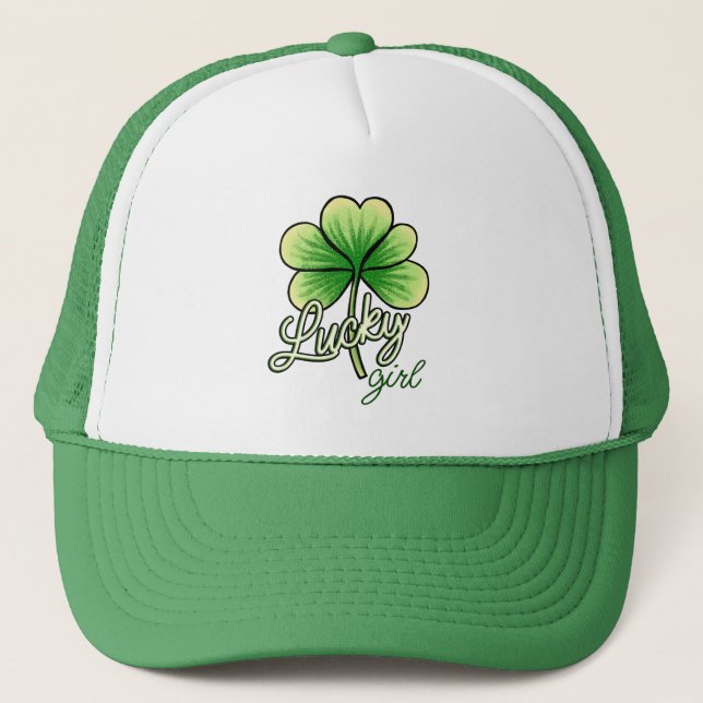 Lucky Girl Clover St. Patrick's Day Truckerkappe (Vorderseite)