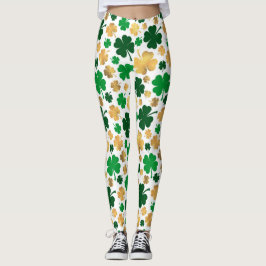 Lucky Gold Foil Vierblättriges Kleeblatt Kleeblatt Leggings