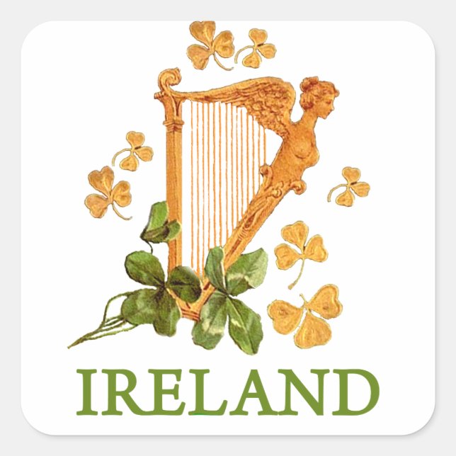 Lucky Golden Harp of Ireland Quadratischer Aufkleber (Vorderseite)