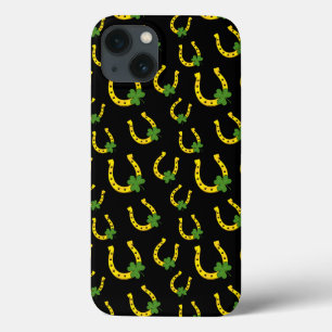Lucky Golden Horseshoe mit Kleeblatt auf Schwarz Case-Mate iPhone Hülle