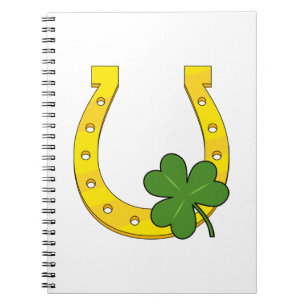 Lucky Golden Horseshoe mit Kleeblatt auf Weiß Notizblock