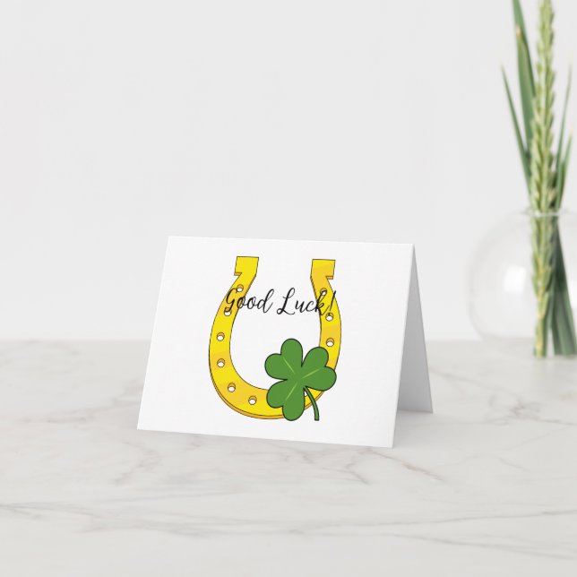 Lucky Golden Horseshoe mit Kleeblatt | Text hinzuf Dankeskarte (Vorderseite)