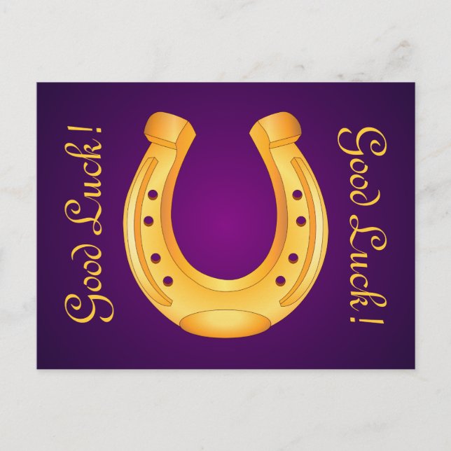 Lucky Golden Horseshoe Viel Glück Deep Lila Postkarte (Vorderseite)