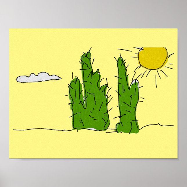 Lucky Green Cactus Doodle Poster (Vorne)