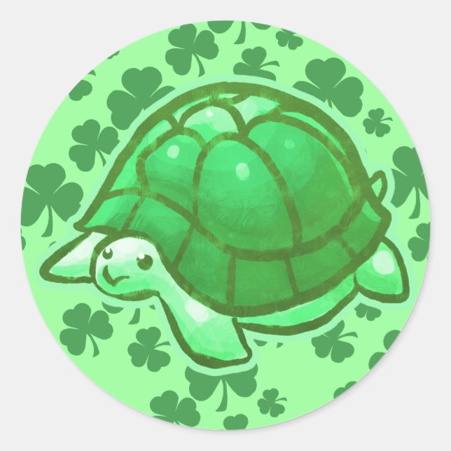 Lucky Green Closed Turtles Runder Aufkleber (Vorderseite)