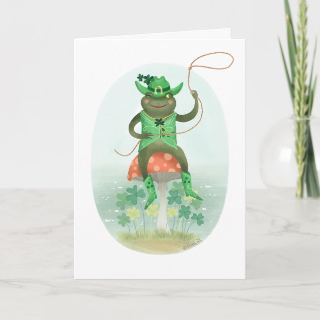 Lucky Green Cowboy Frog Birthday Karte (Vorderseite)