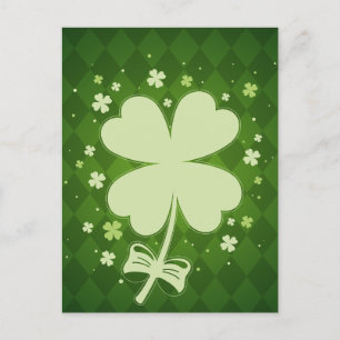 Lucky Green Diamond Vier Leaf Ribbon Klee Ankündigungspostkarte