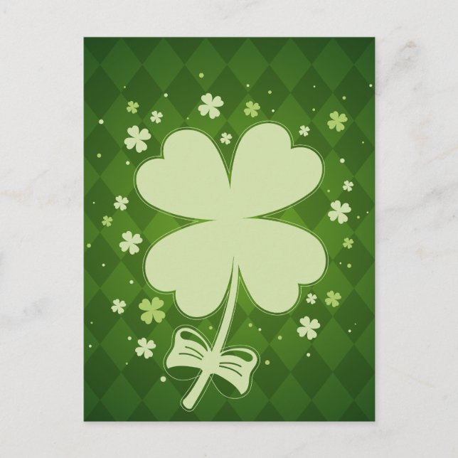 Lucky Green Diamond Vier Leaf Ribbon Klee Ankündigungspostkarte (Vorderseite)
