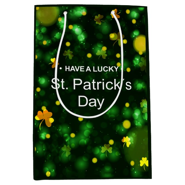 Lucky Green Irish Kleeblatt Glitzer Pattern Mittlere Geschenktüte (Vorderseite)