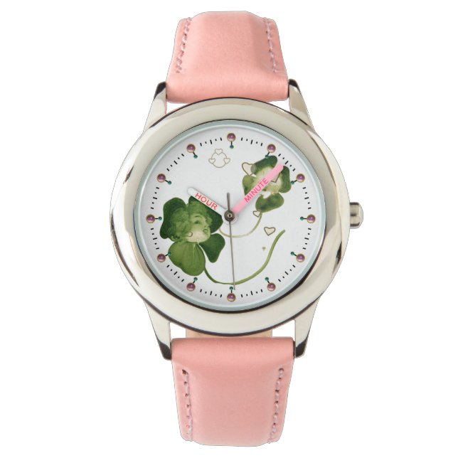 LUCKY GREEN KLEEBLATT LADIES with HEARTS Armbanduhr (Vorderseite)