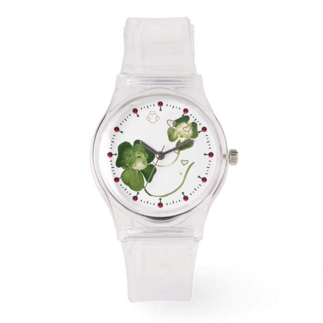 LUCKY GREEN KLEEBLATT LADIES with HEARTS Armbanduhr (Vorderseite)