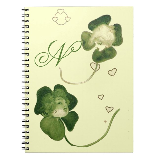 LUCKY GREEN KLEEBLATT LADIES with HEARTS MONOGRAM Notizblock (Vorderseite)