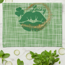 Lucky Green Lips St Patricks Day Geschirrtuch