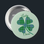 Lucky Green Plaid Shamrock Four-Leaf Clover Button<br><div class="desc">Green plaid shamrock or four-leaf clover for good luck all year long! This shamrock graphic can be transferred to many other products and re-sized. Text is customizable.</div>