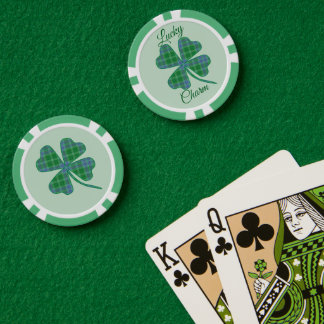 Lucky Green Plaid Shamrock Four-Leaf Clover  Pokerchips