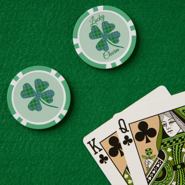 Lucky Green Plaid Shamrock Four-Leaf Clover  Pokerchips (Pokertisch (doppelt))