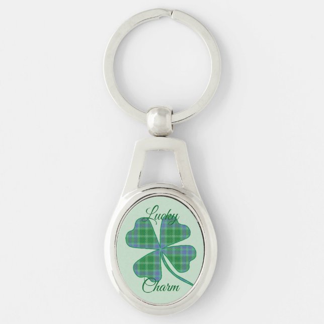 Lucky Green Plaid Shamrock Four-Leaf Clover  Schlüsselanhänger (Vorderseite)
